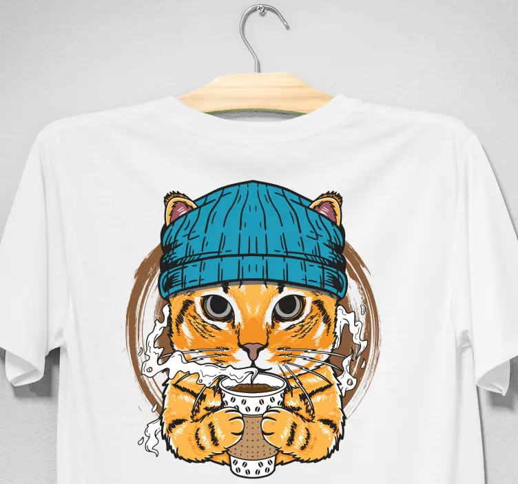 Kahve özel t-shirt ile serin kedi - TenStickers