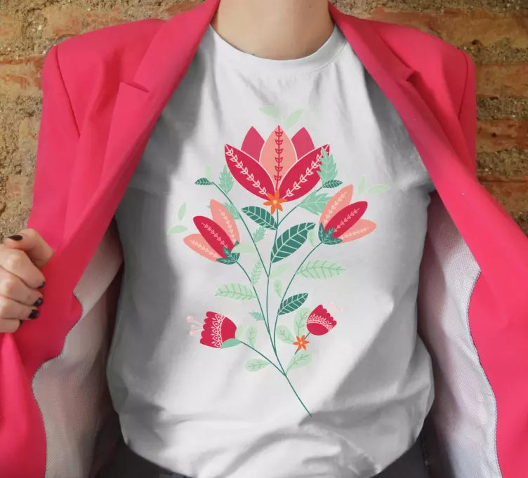 Lehçe kırmızı haşhaş kompozisyon özel tişört - TenStickers