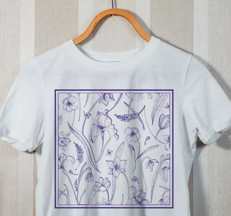 Mor çiğdem çiçeği çayırı özel tişört - TenStickers