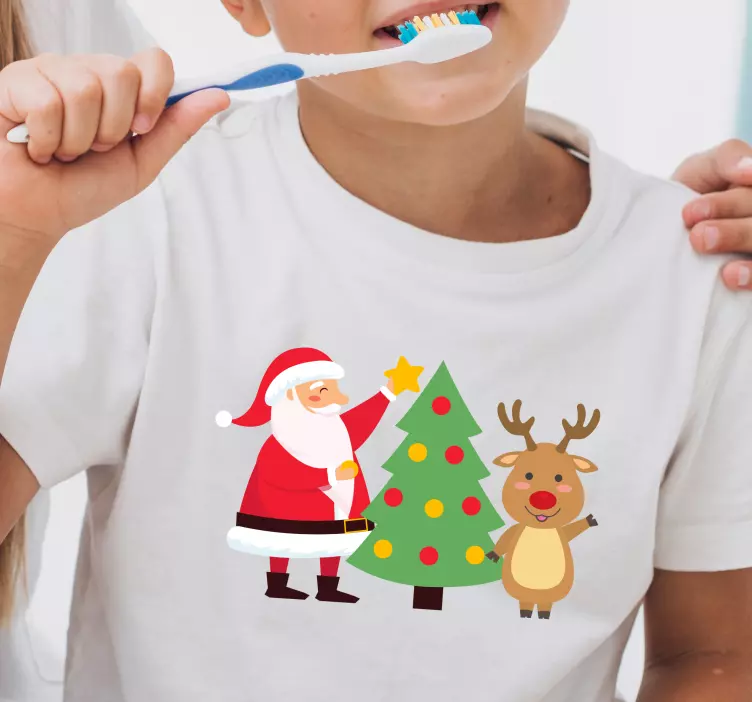 Mutlu noel baba ve ren geyiği noel gömleği - TenStickers