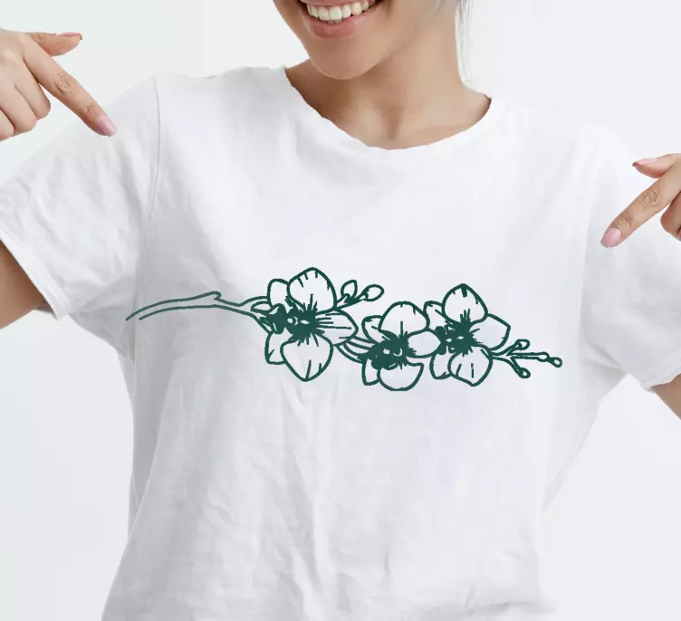 Orkide doğa hat sanatı özel t-shirt - TenStickers