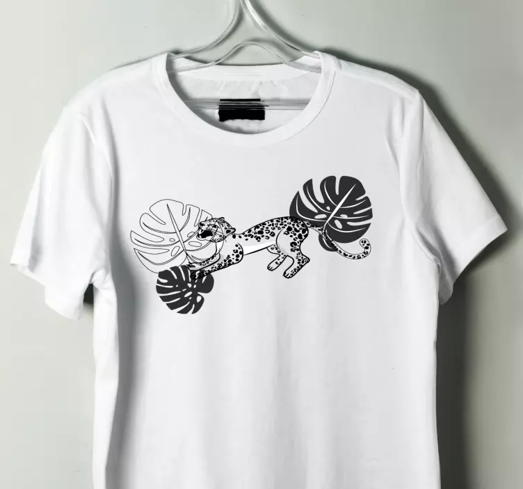 Siyah beyaz vahşi leopar tropikal özel gömlek - TenStickers