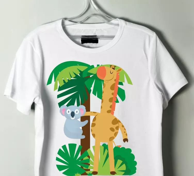 Koalalar bir zürafaya sarılıyor çocuklar t-shirt - TenStickers