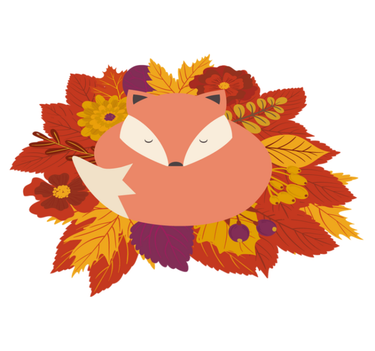 Hayvan pvc halı tilki ve yapraklar - TenStickers