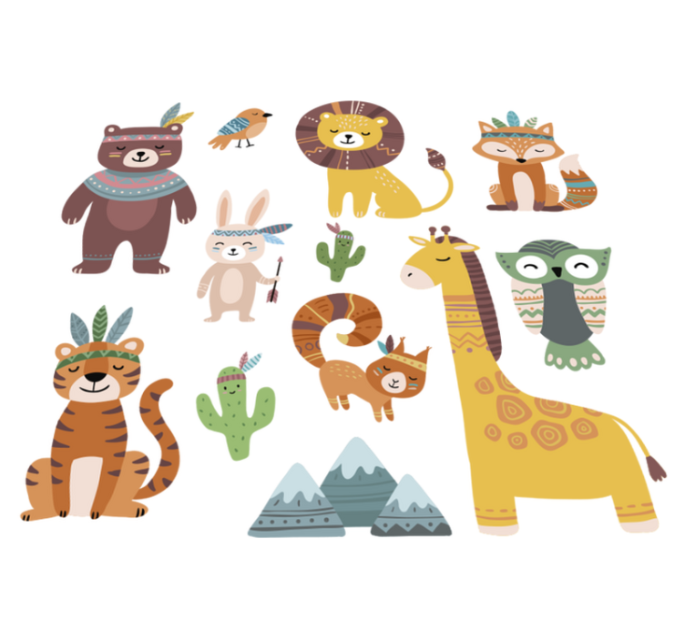 Çocukta pvc halı komik kabile hayvanları - TenStickers