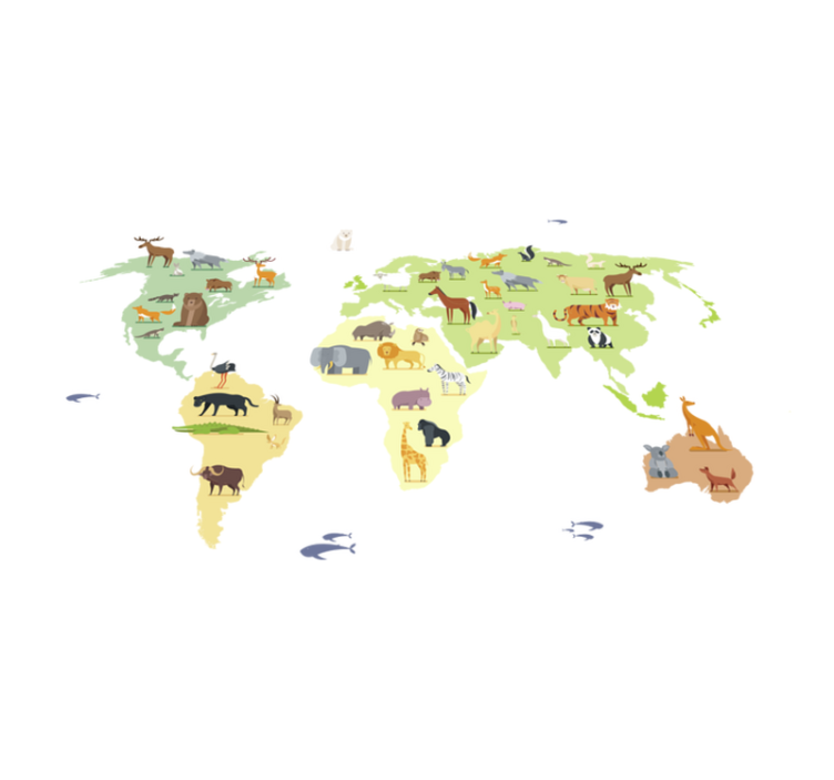 Yatak odası pvc halı kıtaların renkli hayvanları - TenStickers