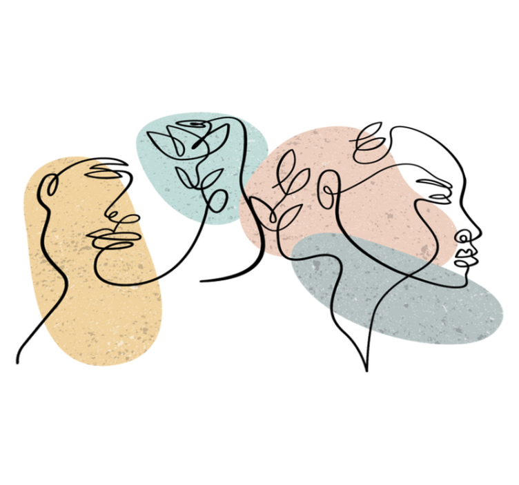 Yatak odası pvc halı kadın yüzleri çizim deseni - TenStickers