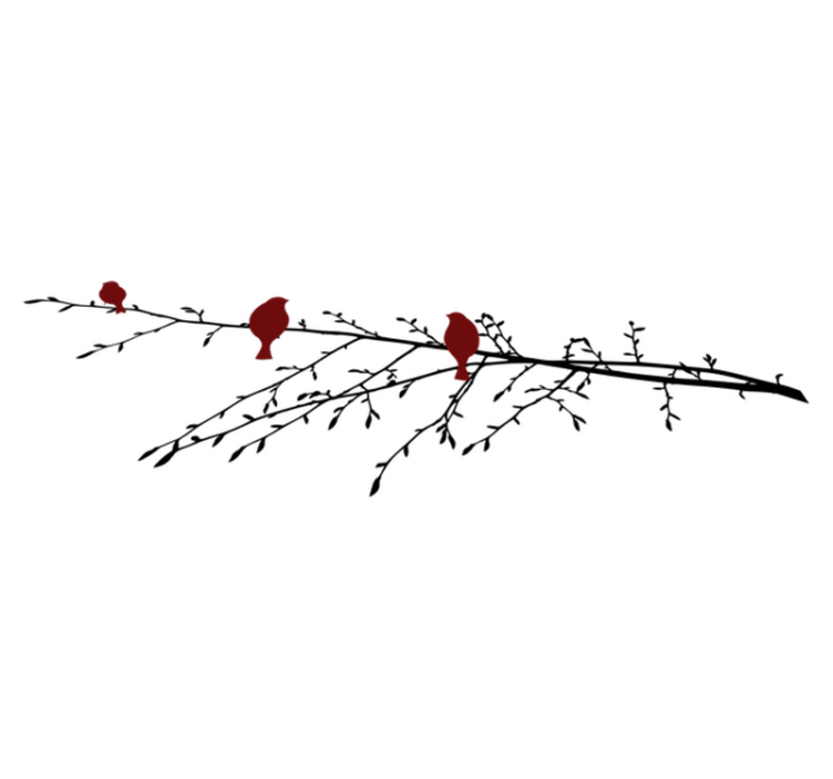 Yatak odası pvc halı - dalda kırmızı kuşlar - TenStickers