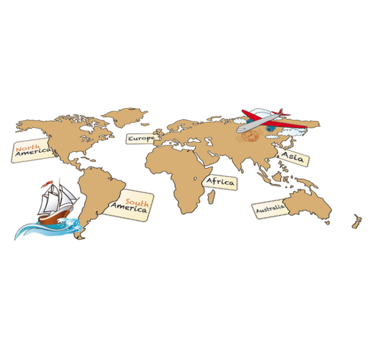 Dünya haritası pvc halı İngilizce kıtalar vinil - TenStickers