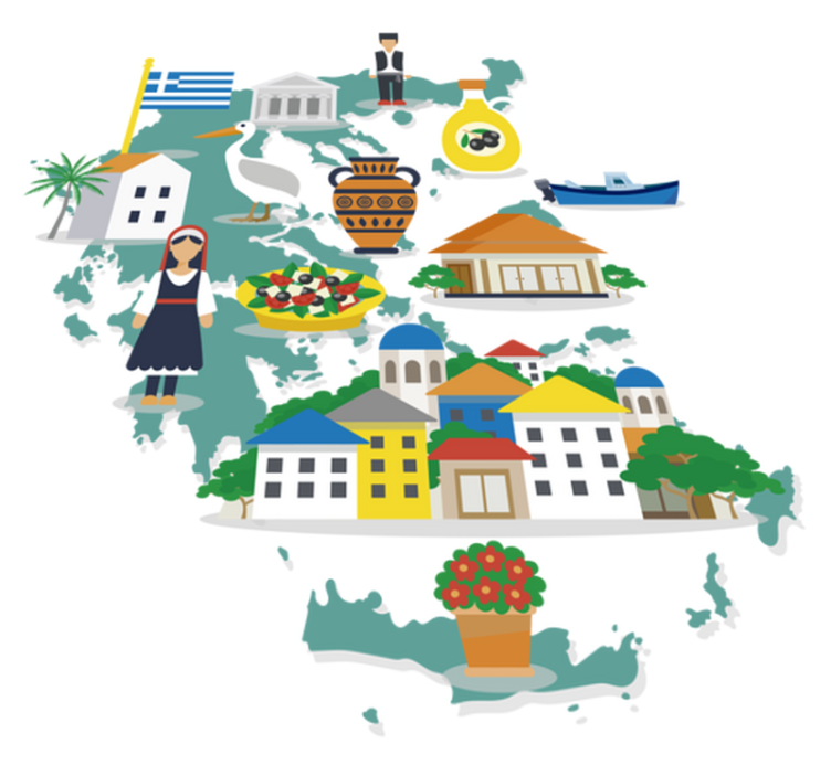 Dünya haritası pvc halı yunanistan ve adalar illüstrasyonu - TenStickers