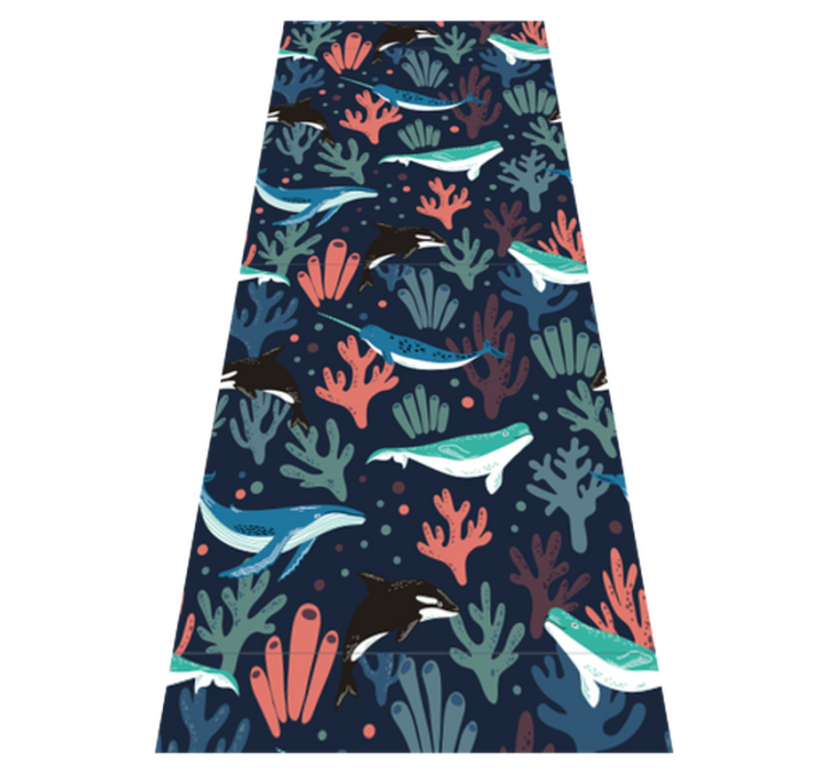 Yatak odası pvc halı canlı deniz hayvanları mavi arka planlı - TenStickers