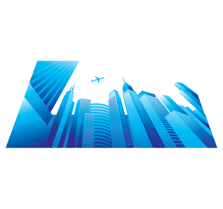 Yatak odası pvc halı şehir ve uçan uçak deseni - TenStickers