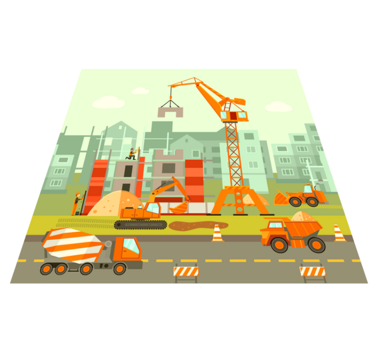 şantiye kamyonları çocuklar vinil halı - TenStickers