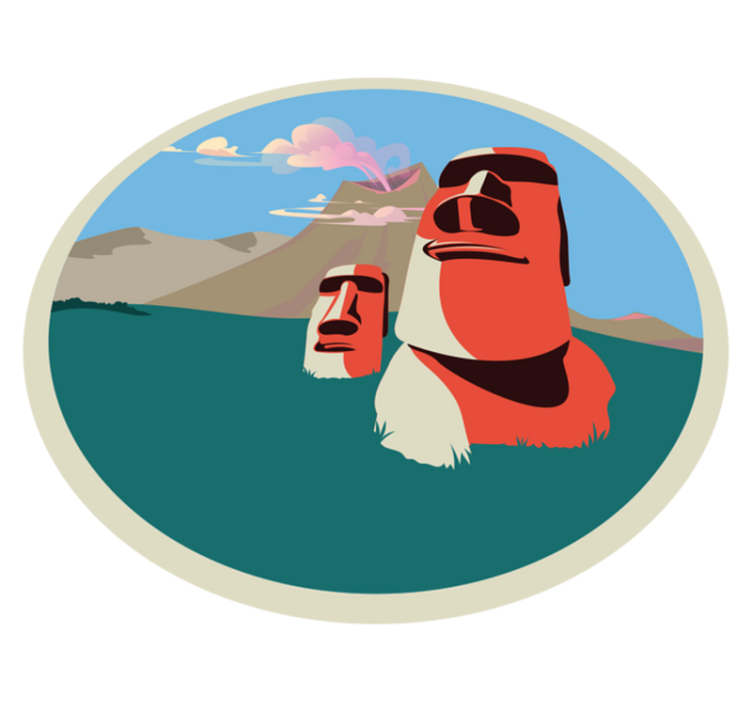 Moai heykelleri çizimi dünya haritası pvc halı - TenStickers