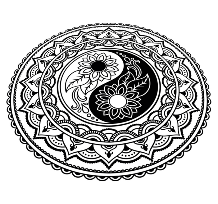 Siyah beyaz ying ve yang mandala vinil halı - TenStickers