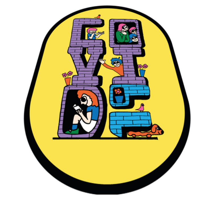 Covid karakterleri evde kalıyor pvc halı - TenStickers