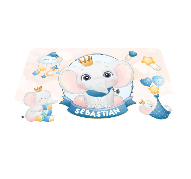 Adı bebek oyun matı olan çocuk için sevimli fil - TenStickers