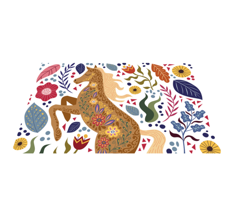 Vahşi at folklor illüstrasyon çiçek halı - TenStickers