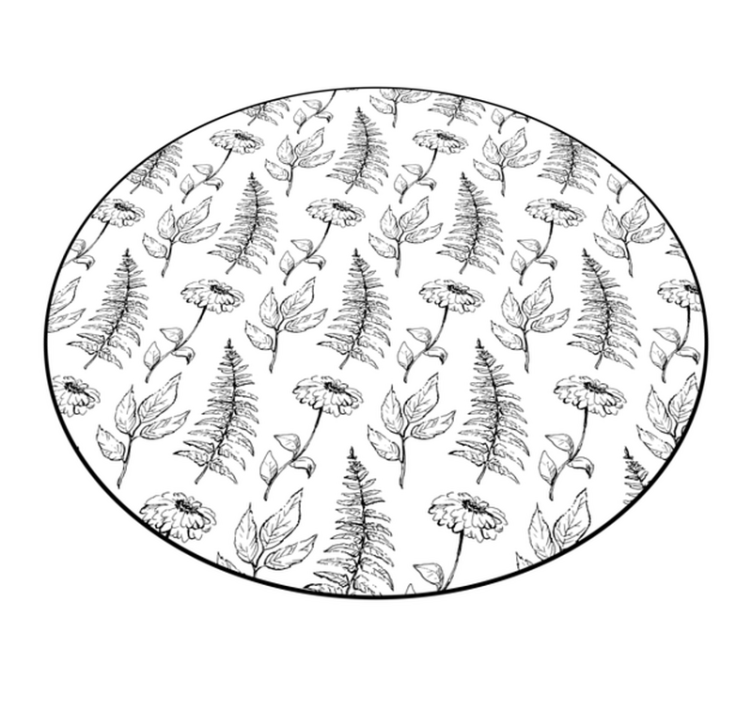 çiçekli siyah anahat yuvarlak pvc halı - TenStickers