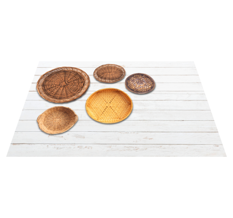 Hasır sepetler ahşap doku gri pvc halı - TenStickers