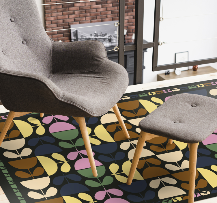 Canlı yaprak motifleri fayans efekti pvc halı - TenStickers