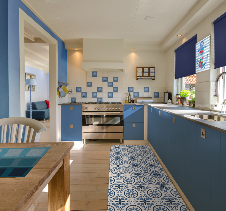 Mavi denizcilik deseni fayans efekti pvc halı - TenStickers