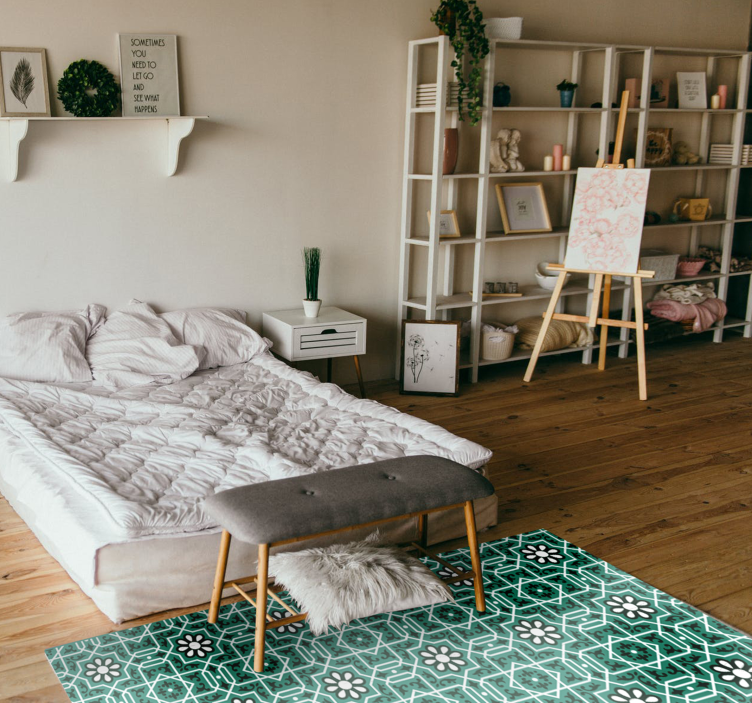 Desenli karo halı ile uzun mutfak vinil halı - TenStickers