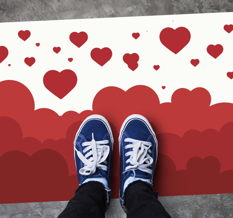 Kırmızı kalp bulut deseni yatak odası pvc halı - TenStickers