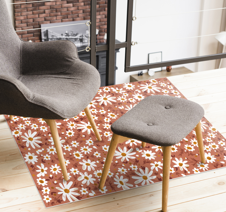 70 's papatya çiçek turuncu arka plan vinil halı - TenStickers