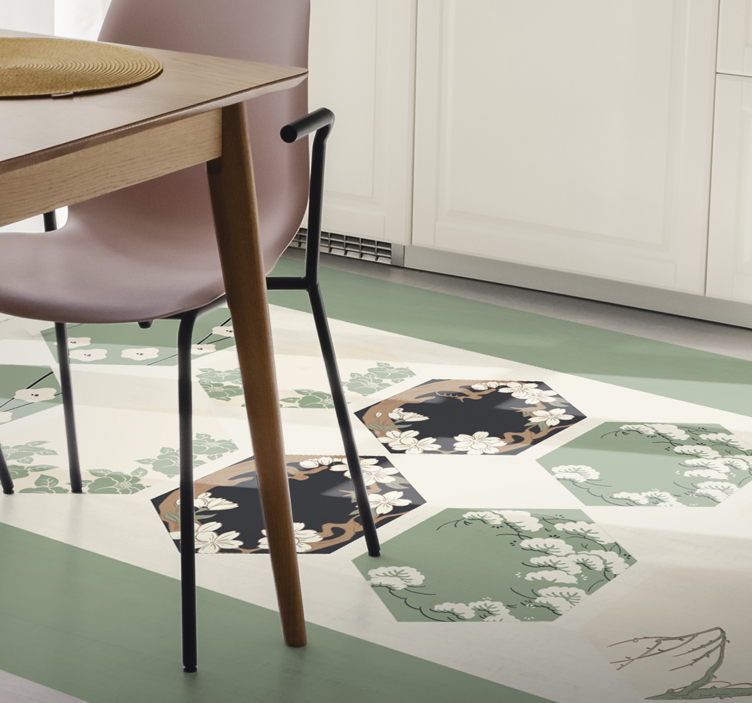 Altıgen geometrik halılarda bitkiler ve dokular - TenStickers