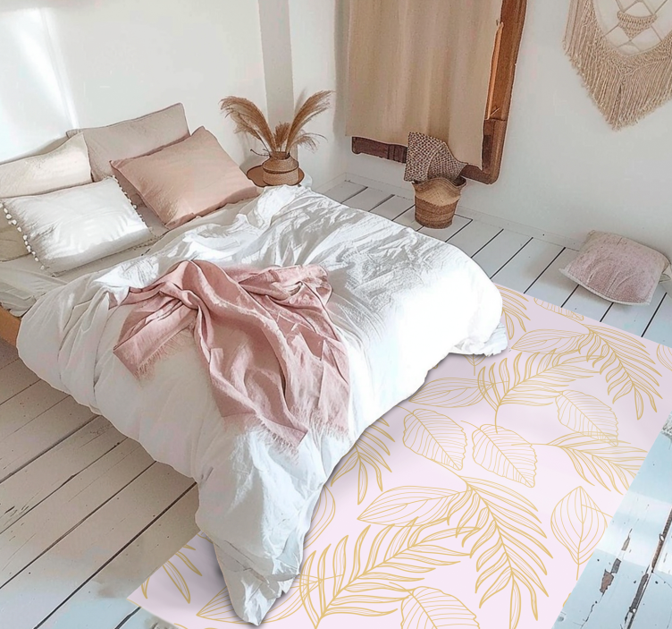 Altın yaprak deseni kaplaması çiçekler ve bitkiler pvc halı - TenStickers