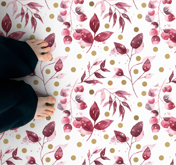 Altın noktalar çiçek halı ile bordo yaprakları - TenStickers