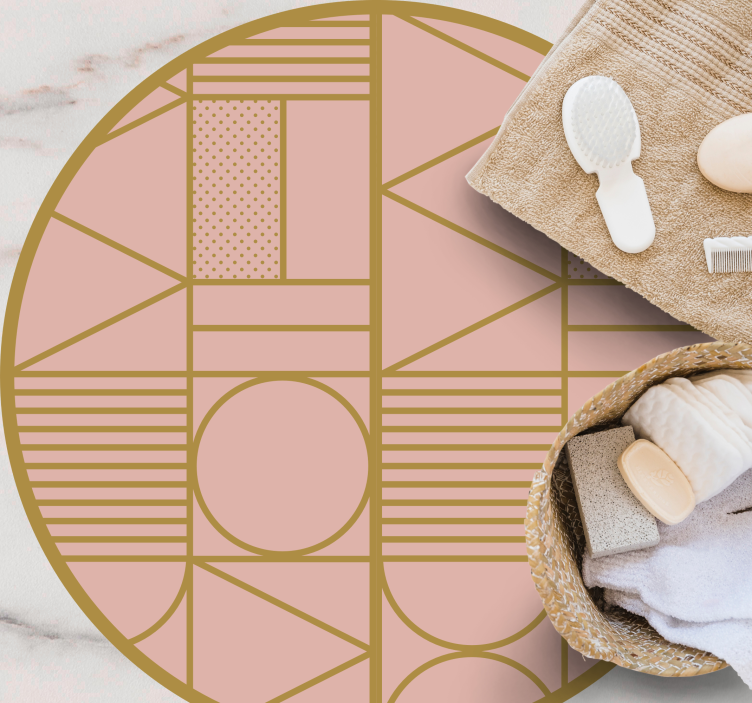 Altın ve pembe geometrik şekiller dairesel halı - TenStickers