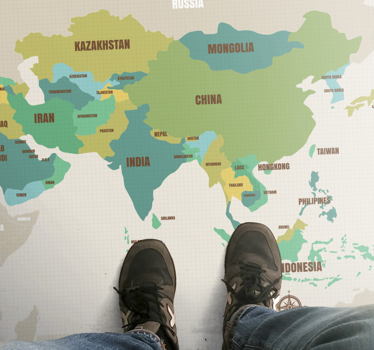 Asya kartı dünya haritası halı - TenStickers