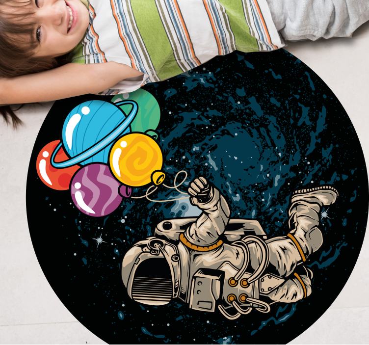Balon halı ile uzayda yüzen astronot - TenStickers