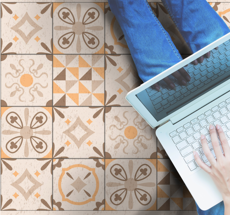 Bej eski mozaik desen karo halı - TenStickers