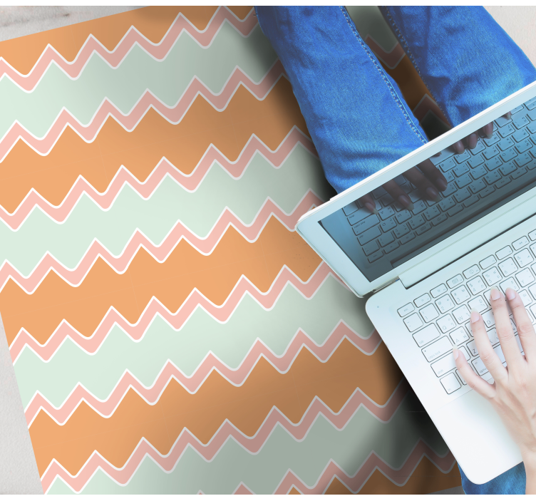 Bej ve mavi zikzak desen geometrik pvc halı - TenStickers