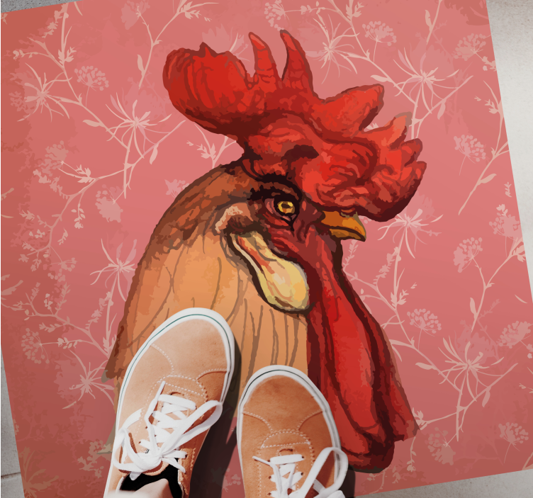 Kahverengi horoz beyaz çiçekler kare vinil halı - TenStickers