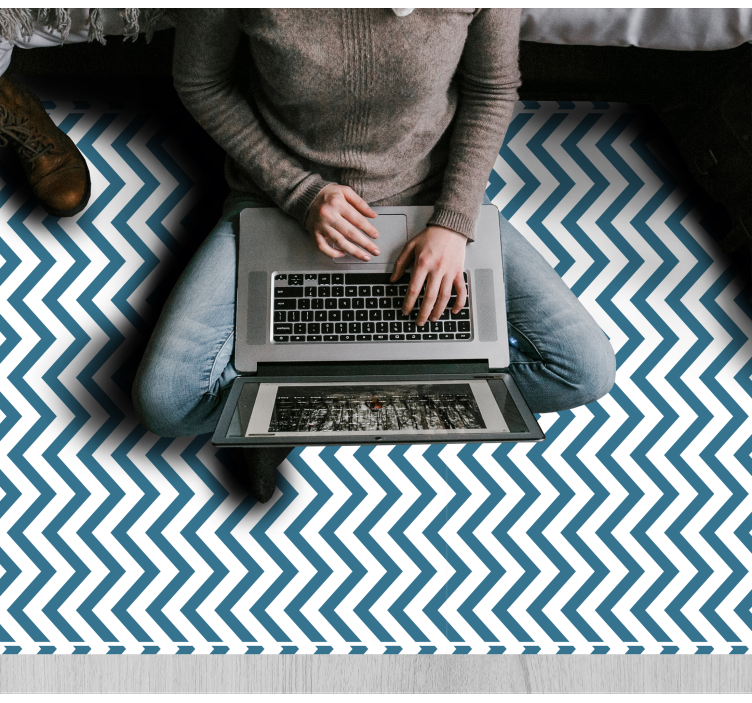 Beyaz ve mavi zikzak desenleri oturma odası halısı - TenStickers