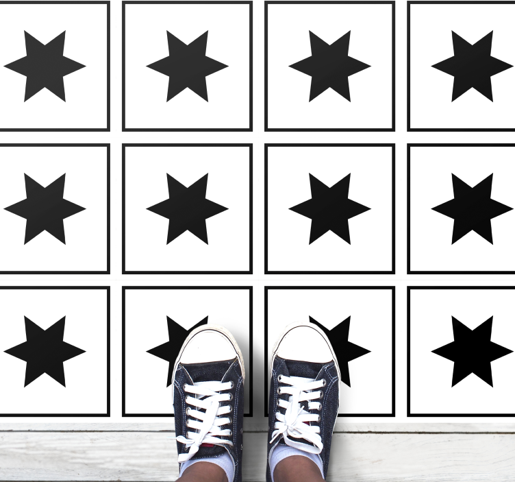 Beyaz yıldız siyah karo etkisi vinil halı - TenStickers