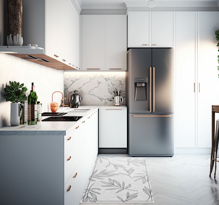 Beyaz zemin üzerine gri yapraklar vinil halı - TenStickers