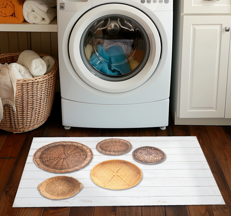 Hasır sepetler ahşap doku gri pvc halı - TenStickers