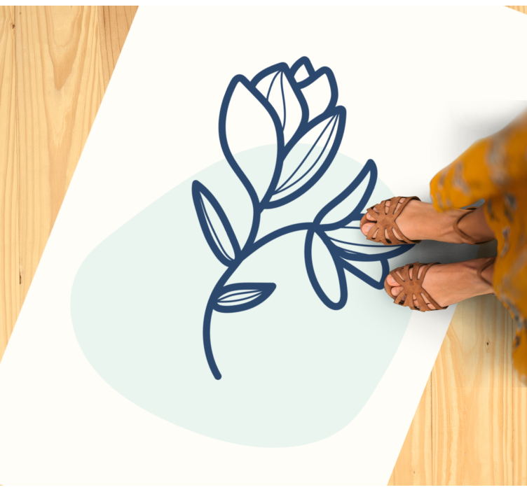 Botanik anahat çizimi çiçekler ve bitkiler pvc halı - TenStickers