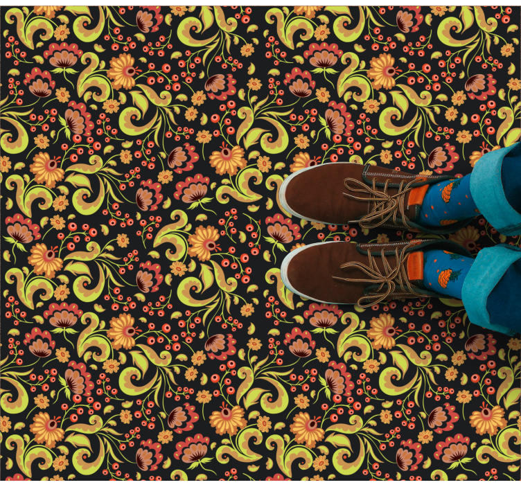 Botanik dönüş motifi çiçekler ve bitkiler pvc halı - TenStickers