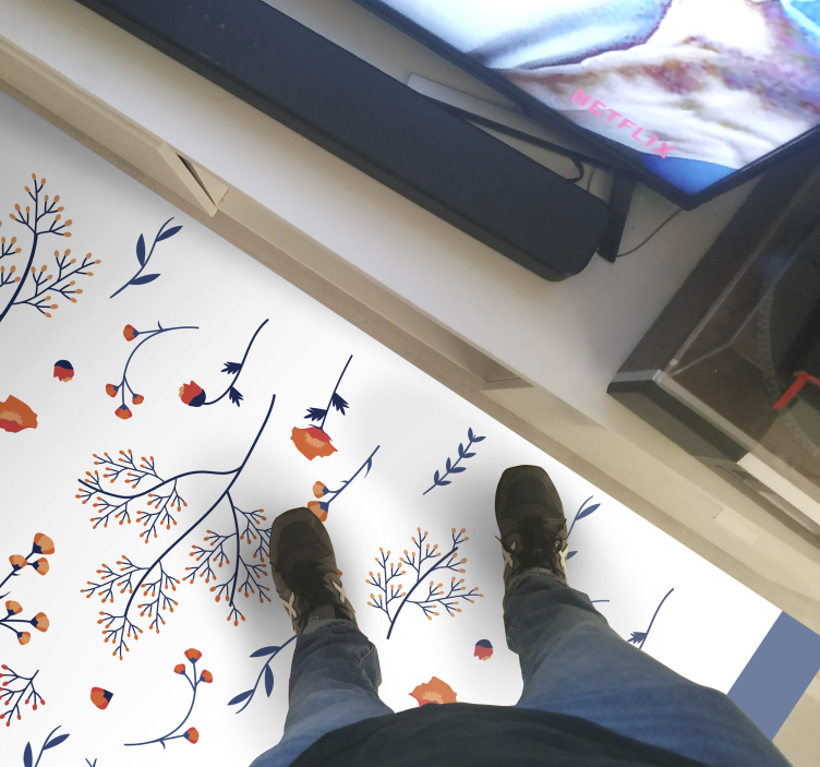 Botanik sonbahar motifi çiçekler ve bitkiler pvc halı - TenStickers