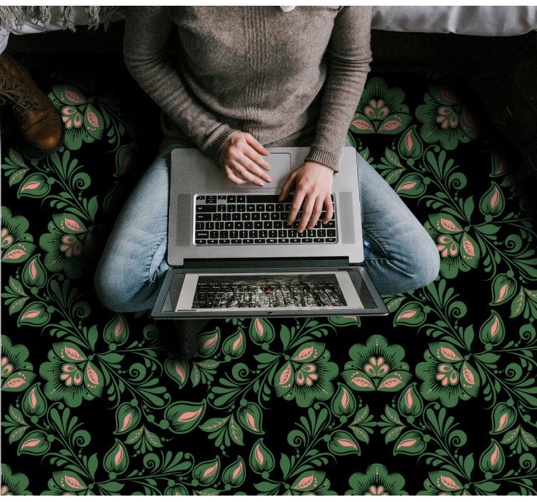 Botanik yeşillik motifi çiçekler ve bitkiler pvc halı - TenStickers