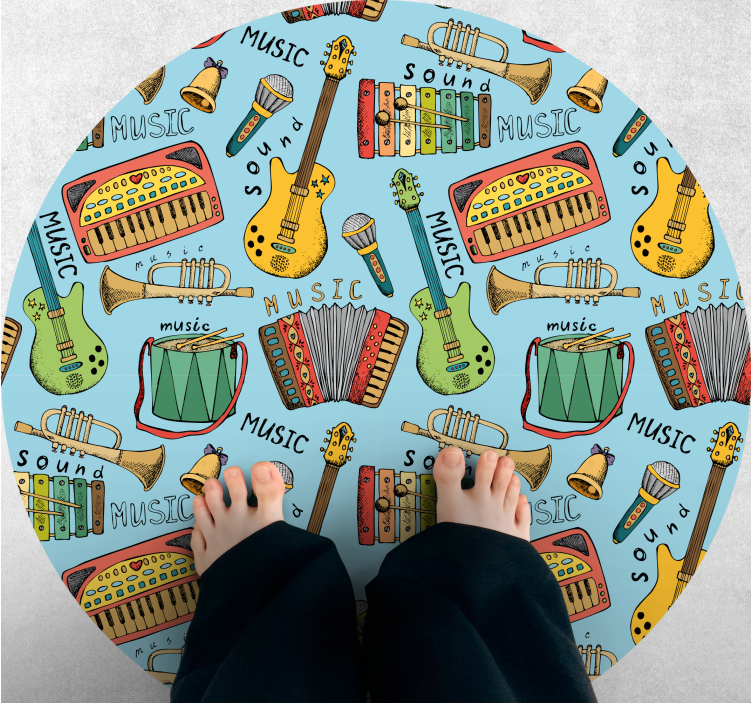 Boyalı müzik aleti desen dairesel halı - TenStickers