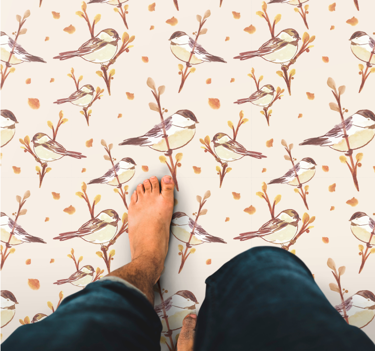 Büyüleyici kuş motifleri çiçekler ve bitkiler pvc halı - TenStickers