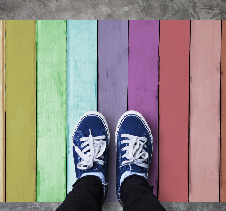 Canlı gökkuşağı çizgileri ahşap etkisi pvc halı - TenStickers