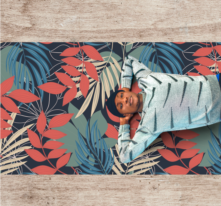 Canlı yaprak deseni çiçekler ve bitkiler pvc halı - TenStickers